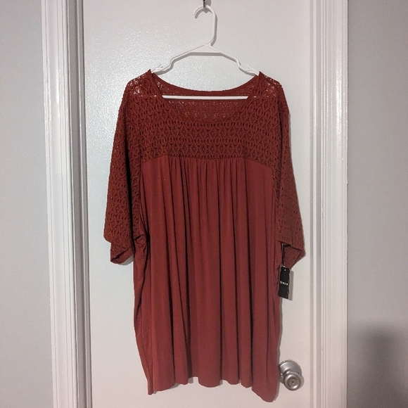 Women's Red Lace Yoke Top - Picture 2 of 6